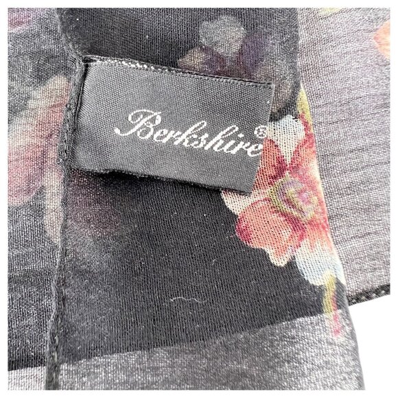 VTG Berkshire Floral Black Sheer Scarf Rectangle Polyester Made In Italy Women - Picture 8 of 8